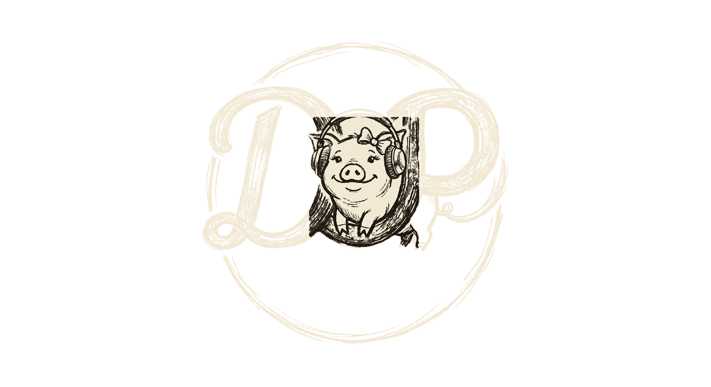 Derogatory Pig logo — a headphone-wearing pig between a D and a P